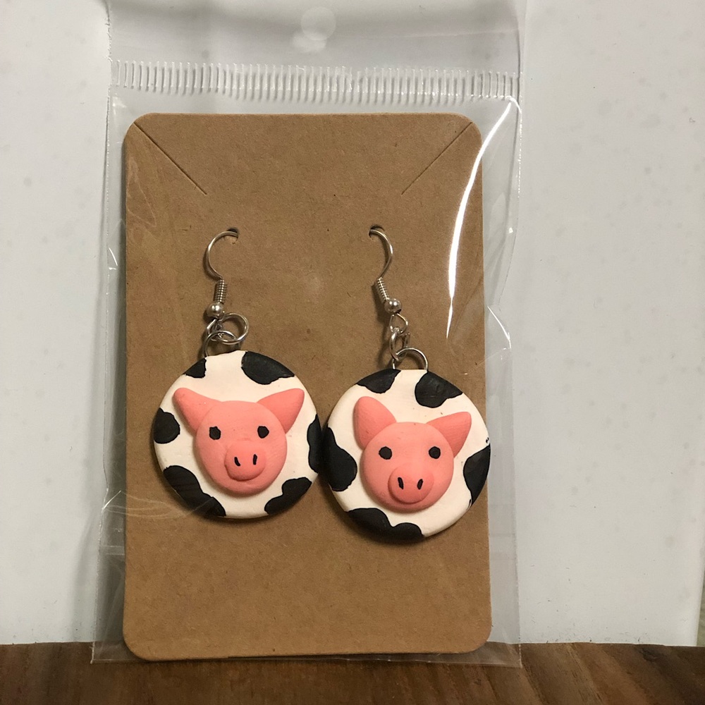 Polymer Clay Pig Cow Earrings